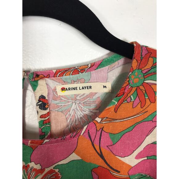 Marine Layer Laney Mini Dress In Vintage Floral Print Linen Women's Braided Belt - Picture 3 of 14